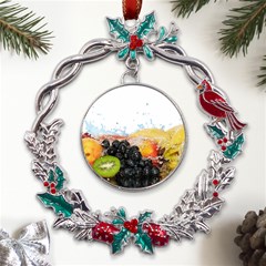 Variety Of Fruit Water Berry Food Splash Kiwi Grape Metal X mas Wreath Holly Leaf Ornament