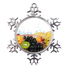 Variety Of Fruit Water Berry Food Splash Kiwi Grape Metal Large Snowflake Ornament