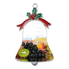 Variety Of Fruit Water Berry Food Splash Kiwi Grape Metal Holly Leaf Bell Ornament