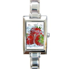 Red Strawberries Water Squirt Strawberry Fresh Splash Drops Rectangle Italian Charm Watch by B30l