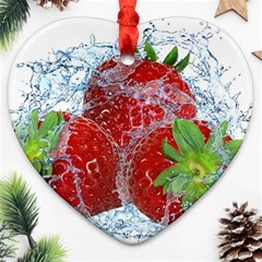 Red Strawberries Water Squirt Strawberry Fresh Splash Drops Ornament (heart)