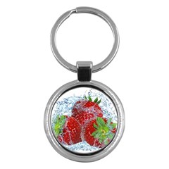 Red Strawberries Water Squirt Strawberry Fresh Splash Drops Key Chain (round) by B30l