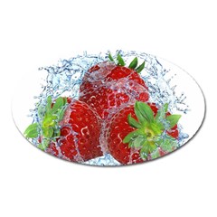 Red Strawberries Water Squirt Strawberry Fresh Splash Drops Oval Magnet by B30l