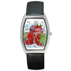 Red Strawberries Water Squirt Strawberry Fresh Splash Drops Barrel Style Metal Watch by B30l