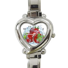 Red Strawberries Water Squirt Strawberry Fresh Splash Drops Heart Italian Charm Watch by B30l