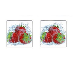 Red Strawberries Water Squirt Strawberry Fresh Splash Drops Cufflinks (square) by B30l