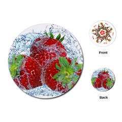 Red Strawberries Water Squirt Strawberry Fresh Splash Drops Playing Cards Single Design (round)