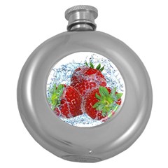 Red Strawberries Water Squirt Strawberry Fresh Splash Drops Round Hip Flask (5 Oz) by B30l