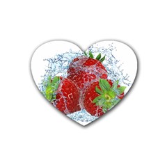 Red Strawberries Water Squirt Strawberry Fresh Splash Drops Rubber Heart Coaster (4 Pack) by B30l