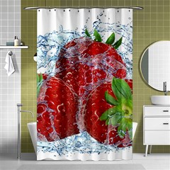 Red Strawberries Water Squirt Strawberry Fresh Splash Drops Shower Curtain 48  X 72  (small)  by B30l