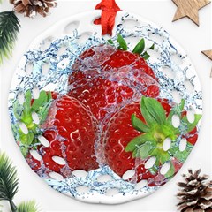 Red Strawberries Water Squirt Strawberry Fresh Splash Drops Ornament (round Filigree)