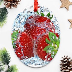 Red Strawberries Water Squirt Strawberry Fresh Splash Drops Ornament (oval Filigree)