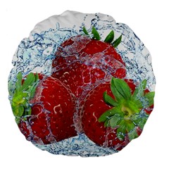 Red Strawberries Water Squirt Strawberry Fresh Splash Drops Large 18  Premium Round Cushions by B30l