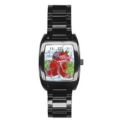 Red Strawberries Water Squirt Strawberry Fresh Splash Drops Stainless Steel Barrel Watch by B30l