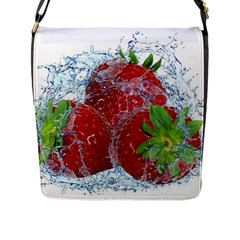 Red Strawberries Water Squirt Strawberry Fresh Splash Drops Flap Closure Messenger Bag (l) by B30l