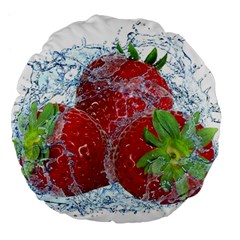 Red Strawberries Water Squirt Strawberry Fresh Splash Drops Large 18  Premium Flano Round Cushions by B30l