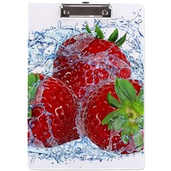 Red Strawberries Water Squirt Strawberry Fresh Splash Drops A4 Acrylic Clipboard by B30l