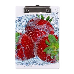 Red Strawberries Water Squirt Strawberry Fresh Splash Drops A5 Acrylic Clipboard by B30l