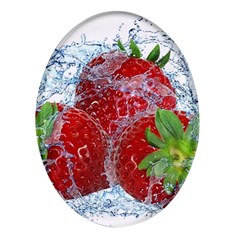 Red Strawberries Water Squirt Strawberry Fresh Splash Drops Oval Glass Fridge Magnet (4 Pack) by B30l