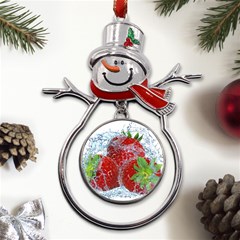 Red Strawberries Water Squirt Strawberry Fresh Splash Drops Metal Snowman Ornament