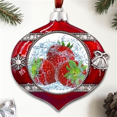 Red Strawberries Water Squirt Strawberry Fresh Splash Drops Metal Snowflake And Bell Red Ornament