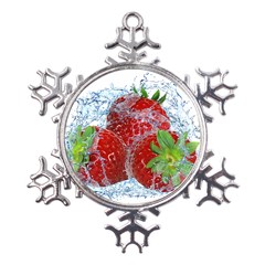 Red Strawberries Water Squirt Strawberry Fresh Splash Drops Metal Large Snowflake Ornament by B30l