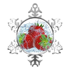 Red Strawberries Water Squirt Strawberry Fresh Splash Drops Metal Small Snowflake Ornament by B30l