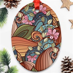 Multicolored Flower Decor Flowers Patterns Leaves Colorful Ornament (oval)