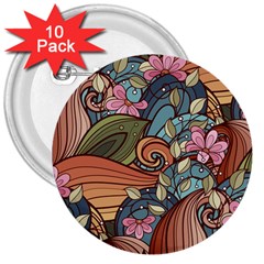 Multicolored Flower Decor Flowers Patterns Leaves Colorful 3  Buttons (10 Pack)  by B30l