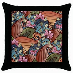 Multicolored Flower Decor Flowers Patterns Leaves Colorful Throw Pillow Case (black) by B30l