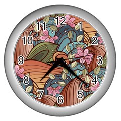 Multicolored Flower Decor Flowers Patterns Leaves Colorful Wall Clock (silver) by B30l