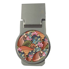 Multicolored Flower Decor Flowers Patterns Leaves Colorful Money Clips (round)  by B30l