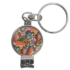 Multicolored Flower Decor Flowers Patterns Leaves Colorful Nail Clippers Key Chain