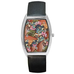 Multicolored Flower Decor Flowers Patterns Leaves Colorful Barrel Style Metal Watch by B30l