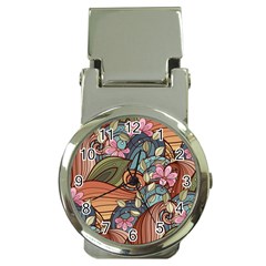 Multicolored Flower Decor Flowers Patterns Leaves Colorful Money Clip Watches by B30l