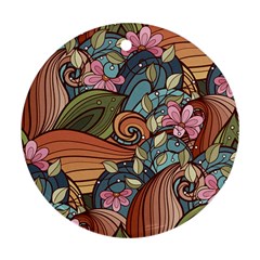 Multicolored Flower Decor Flowers Patterns Leaves Colorful Round Ornament (two Sides)