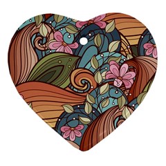 Multicolored Flower Decor Flowers Patterns Leaves Colorful Heart Ornament (two Sides)