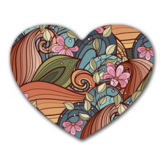 Multicolored Flower Decor Flowers Patterns Leaves Colorful Heart Mousepad