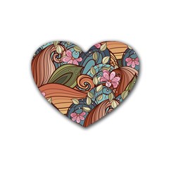 Multicolored Flower Decor Flowers Patterns Leaves Colorful Rubber Coaster (heart) by B30l