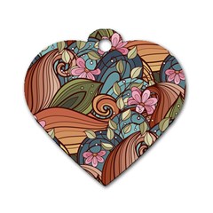 Multicolored Flower Decor Flowers Patterns Leaves Colorful Dog Tag Heart (one Side)