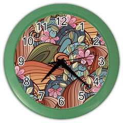 Multicolored Flower Decor Flowers Patterns Leaves Colorful Color Wall Clock by B30l