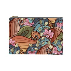 Multicolored Flower Decor Flowers Patterns Leaves Colorful Cosmetic Bag (large)