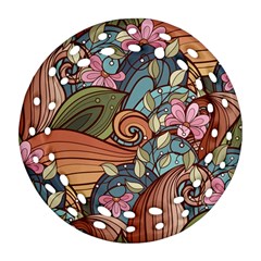 Multicolored Flower Decor Flowers Patterns Leaves Colorful Round Filigree Ornament (two Sides)