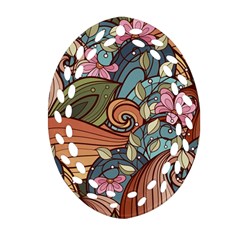 Multicolored Flower Decor Flowers Patterns Leaves Colorful Oval Filigree Ornament (two Sides)