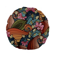 Multicolored Flower Decor Flowers Patterns Leaves Colorful Standard 15  Premium Round Cushions by B30l