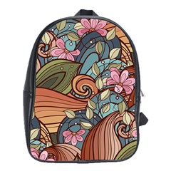 Multicolored Flower Decor Flowers Patterns Leaves Colorful School Bag (xl)