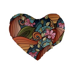 Multicolored Flower Decor Flowers Patterns Leaves Colorful Standard 16  Premium Heart Shape Cushions