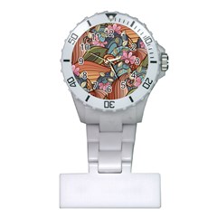 Multicolored Flower Decor Flowers Patterns Leaves Colorful Plastic Nurses Watch