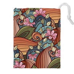 Multicolored Flower Decor Flowers Patterns Leaves Colorful Drawstring Pouch (4xl) by B30l