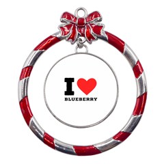 I Love Blueberry  Metal Red Ribbon Round Ornament by ilovewhateva